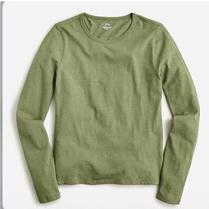 Jcrew organic slub cotton Classic Crewneck Long Sleeve Top - Olive Green